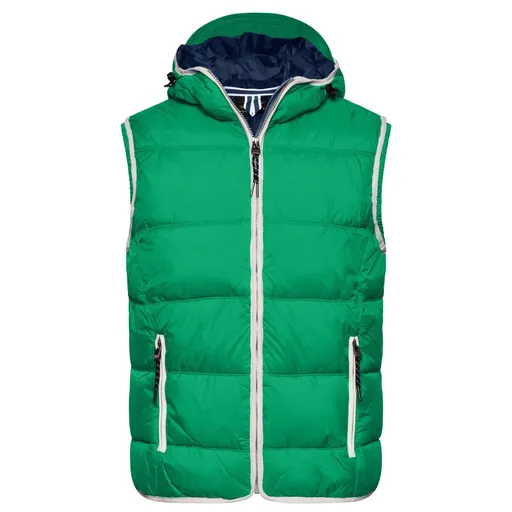 James & Nicholson (Daiber) Pánská vesta s kapucí JN1076 - Irská zelená / bílá | L