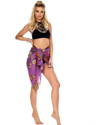 Dámské pareo s barevnými květy fialové