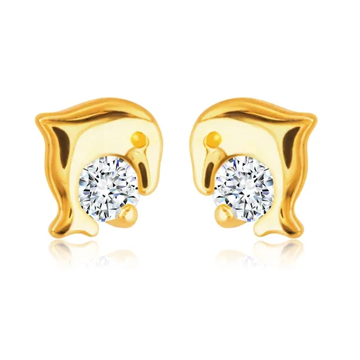 Náušnice ze 14K zlata - skákající delfínek s kulatým čirým zirkonem