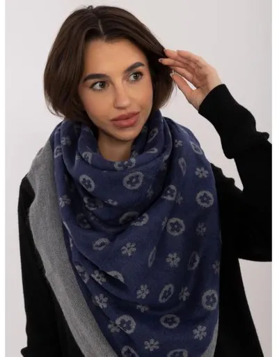Dámská šála vzorovaná tmavě modro šedá