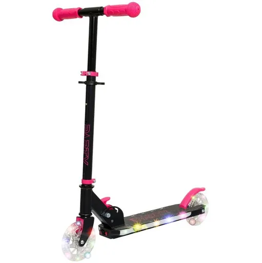 Dětská koloběžka Story LED se svítícími kolečky, Černo-růžová