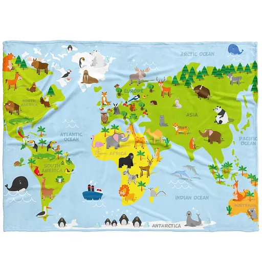 BedTex Dětská deka Mapa Zvířat, 150 x 200 cm