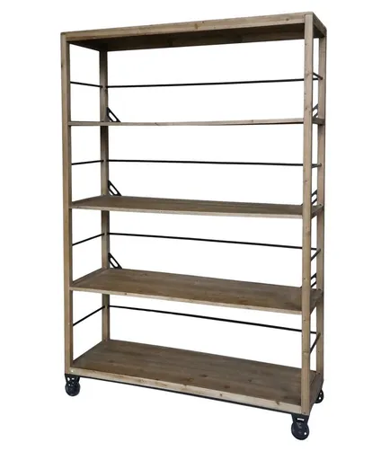 Přírodní dřevěný regál na kolečkách se 4 policemi Bellona - 150*48*200 cm 40054300