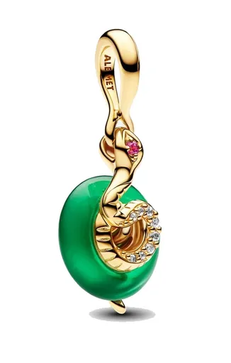 Pandora Pozlacený přívěsek Had se zeleným Murano sklem Shine 763617C01