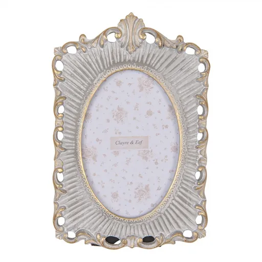 Šedo-zlatý antik fotorámeček s ornamenty - 15*2*23 cm / 10*15 cm Clayre & Eef
