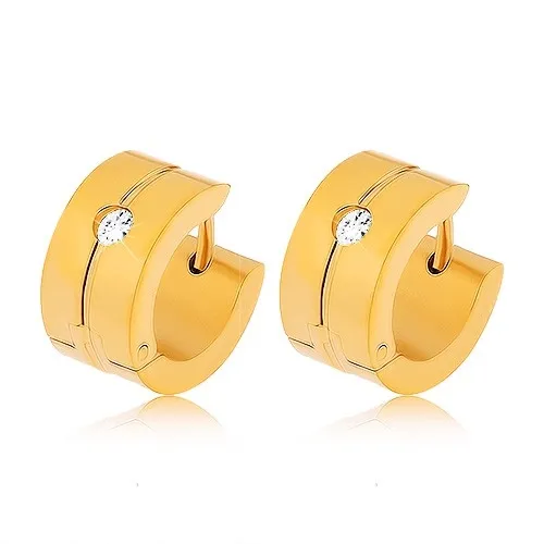 Náušnice z chirurgické oceli zlaté barvy, svislý zářez, čirý zirkonek