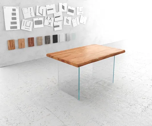 Jídelní stůl Edge 140x90 cm XL přírodní akácie skleněná podnož