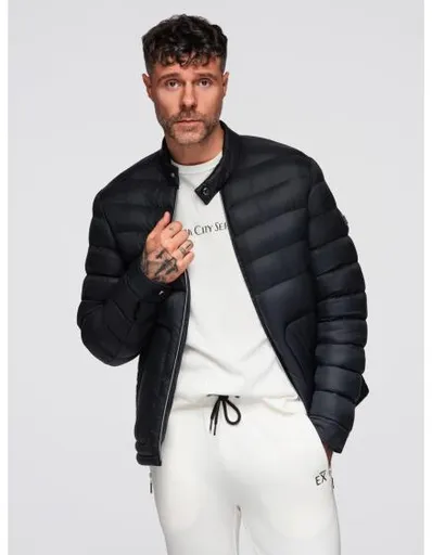 Pánská prošívaná klasická bunda se stojáčkem – černá V1 OM-JALP-0261