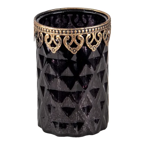 Černý skleněný svícen Fler - Ø 9*14 cm Clayre & Eef