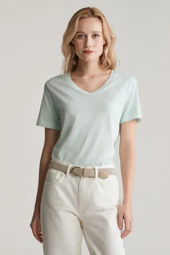 TRIČKO GANT REG SUNFADED SS V-NECK T-SHIRT FADED MINT