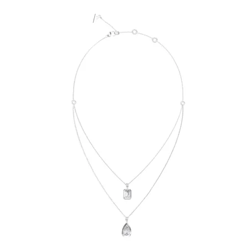 Guess Ocelový dvojitý náhrdelník s kubickými zirkony 4G Light JUBN05242JWRHT/U