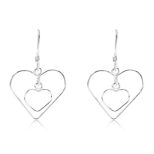Stříbrné 925 náušnice, dva tenké obrysy souměrných srdcí, afro háčky