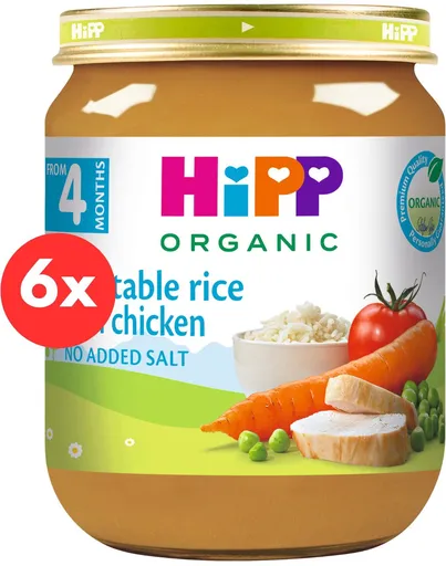 HiPP BIO Zelenina a rýže s kuřecím masem - 6× 125 g (9062300400981)