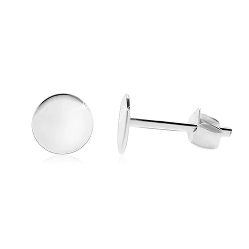 Stříbrné 925 náušnice - lesklý plochý kruh, puzetové zapínání