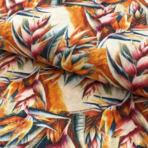 Viskóza se lnem Marigold design A digital print