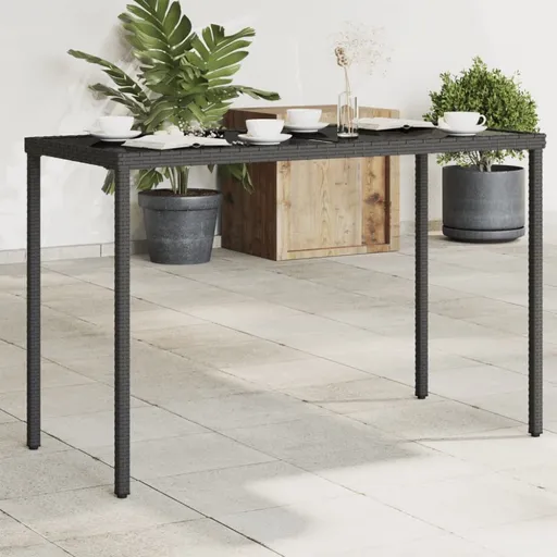 Zahradní stůl se skleněnou deskou černý 115x54x74 cm polyratan