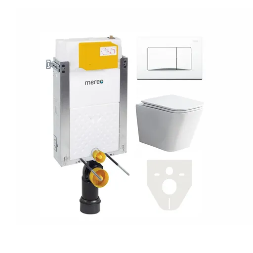 Mereo WC set Rimless WC hranaté, modul pro zazdění, bílé hranaté tlačítko MM01SETRB