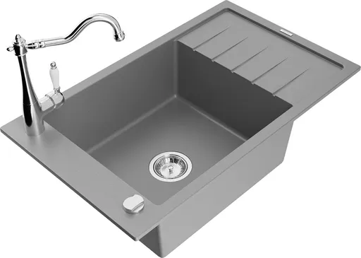 MEXEN/S Elias granitový dřez 1-miska včetně baterie Carla, šedá 6511-71-670700-00
