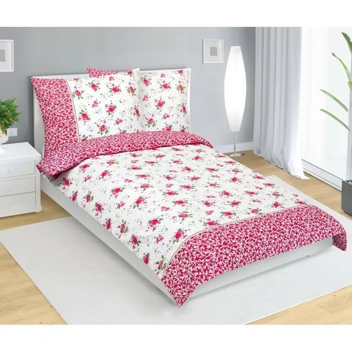 Bellatex Bavlněné povlečení Růžička růžová, 140 x 200 cm, 70 x 90 cm