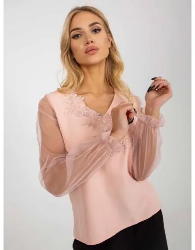 Dámská halenka se síťovanými rukávy SERENITY broskvová