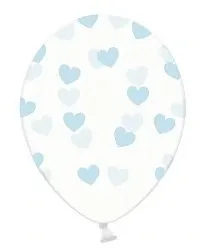 PartyDeco Balónek - Průsvitný s modrými srdíčky