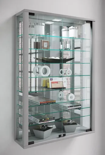 VCM Nástěnná vitrína Vitrosa Mini se zrcadlem včetně LED osvětlení, stříbrná