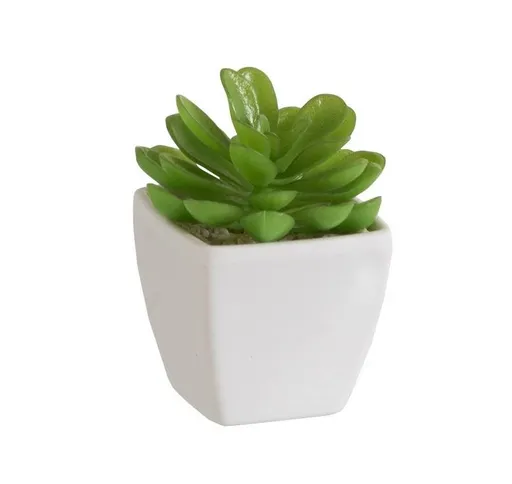 Zelený umělý dekorativní sukulent v bílém květináči - 5,5*5,5*9 cm J-Line by Jolipa