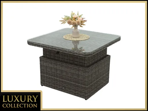 DEOKORK Ratanový stůl výsuvný jídelní/odkládací 100 x 100 cm MALIBU (šedá)