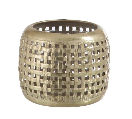 Kovový svícen s mřížkou ve zlaté barvě M - 13,5*13,5*11 cm J-Line by Jolipa