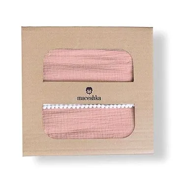 Maceshka Mušelínové povlečení Nature s ozdobným okrajem marsala, polštářek pompony (1364)