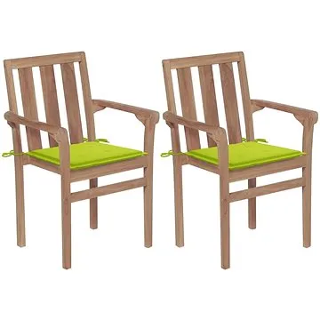 Zahradní židle 2 ks jasně zelené podušky masivní teakové dřevo, 3062219 (3062219)