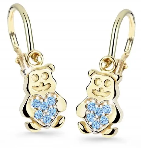 Cutie Jewellery Dětské náušnice ze žlutého zlata Medvídci C2751-10-X-1 světle modrá