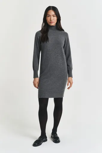 ŠATY GANT SUPERFINE LAMBSWOOL KNIT DRESS CHARCOAL MELANGE