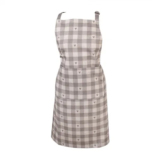 Béžovo-šedá dámská károvaná zástěra se srdíčky Love It - 70*85 cm LVT41G