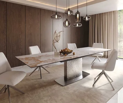 Jídelní stůl Edge 200-300x100 keramika minas melange bílo