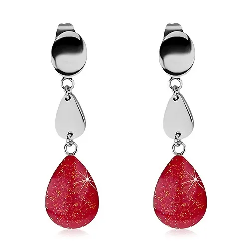 Náušnice z oceli 316L se slzičkami, třpytivá růžová glazura, puzetky