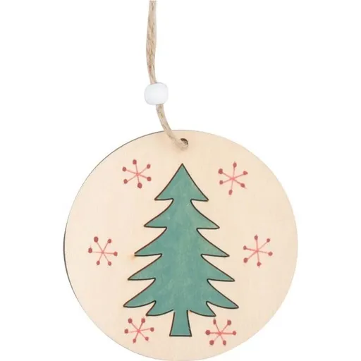 Dřevěná ozdoba se stromkem na zavěšení 9 cm, přírodní