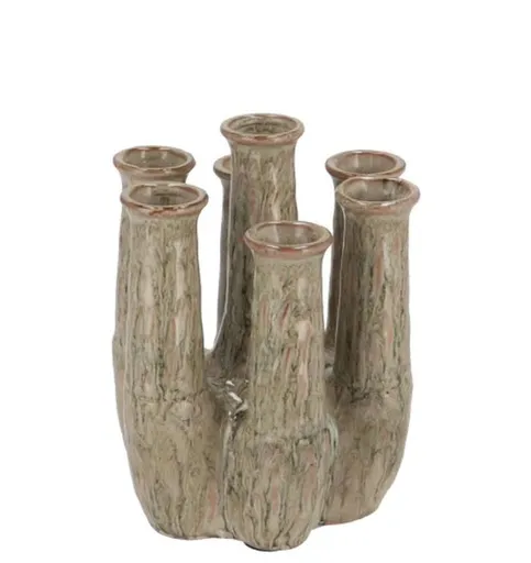 Zelená keramická váza s tubusy a aktivní glazurou Jahra Tulip - 15*13*18 cm 212156