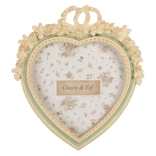 Béžovo-zelený fotorámeček srdce s růžičkami M - 16*3*23 cm / 13*18 cm Clayre & Eef
