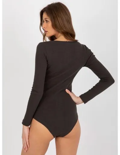 Khaki pruhované body basic s dlouhým rukávem