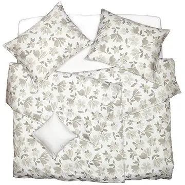 SCANquilt povlečení SATÉN PLUS květy bílošedá (32367)