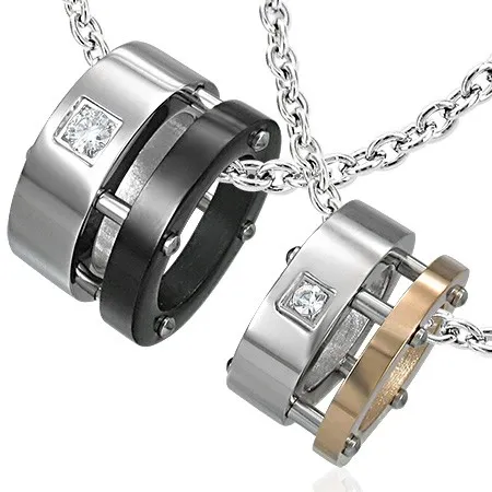 Oválné přívěsky z oceli se zirkonem - pár