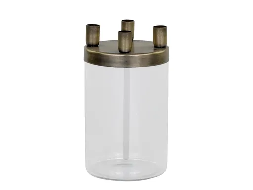 Bronzový antik svícen se skleničkou na 4 úzké svíčky Girlo - Ø 9*16m 71096413