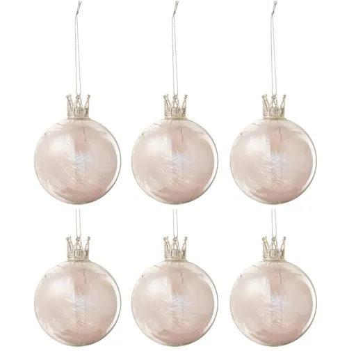 6ks duhová vánoční skleněná ozdoba s korunkou a peříčky - Ø 8 cm J-Line by Jolipa