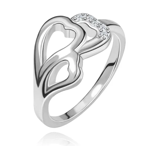Stříbrný prsten – tři srdíčka, vsazené zirkonky - Velikost: 68