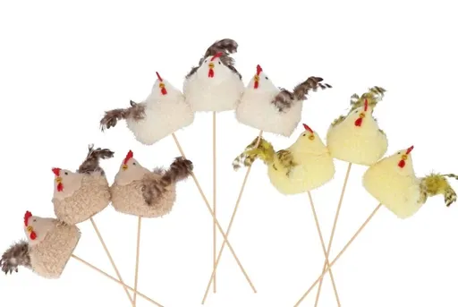 9ks dekorace zápich slepička žlutá, hnědá, béžová - 13*9*39 cm daan kromhout