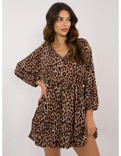 Dámské šaty se zvířecím vzorem mini béžovo-černé