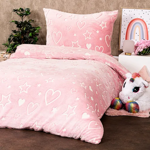 4Home Svítící povlečení mikroflanel Heart, 140 x 200 cm, 70 x 90 cm