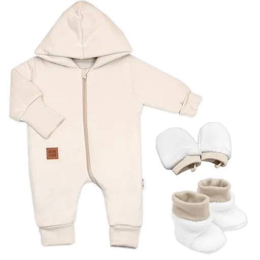 Baby Nellys 3D sada Nature, overal, botky, rukavičky - sv. béžový, vel. 62
