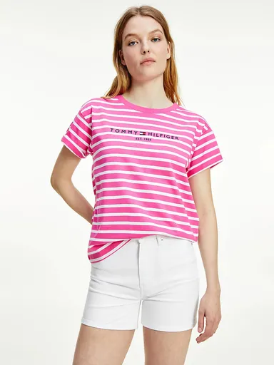Tommy Hilfiger dámské růžové pruhované tričko WW0WW28325 XS